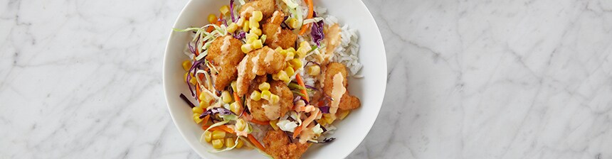 Popcorn Shrimp Rice Bowls