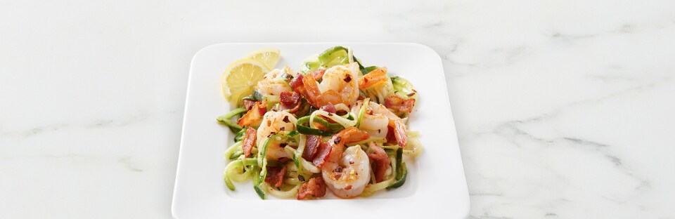 Paleo Bacon Shrimp Garlic Zoodles