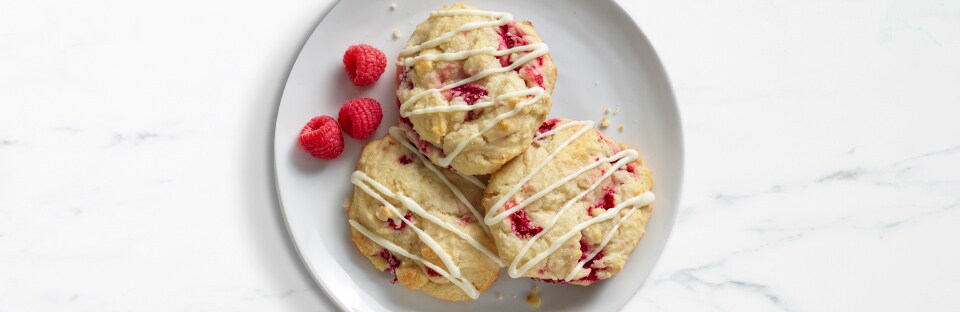 Raspberry Scones with White Chocolate Drizzle