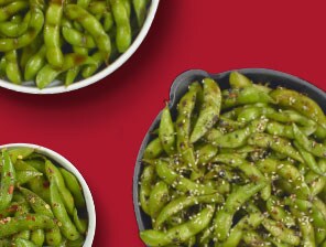 3 bowls of flavored edamame