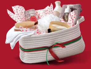 gift basket filled with spa products