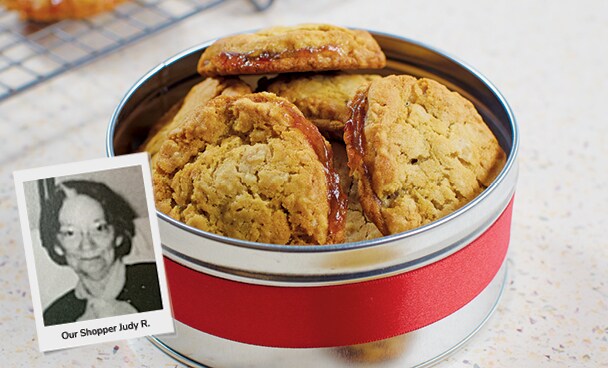Tin of date-filled cookies
