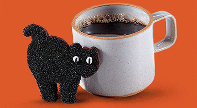 Cat cookie with coffee