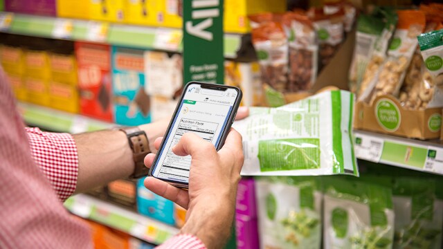 Mobile view of an Opt Up nutrition rating in use at a grocery store