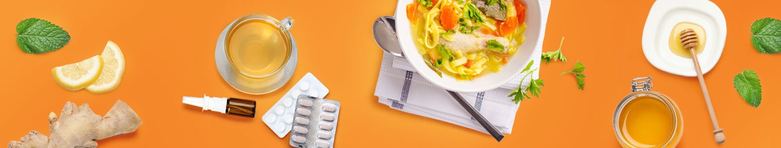 flu remedies on orange background flu remedies on orange background