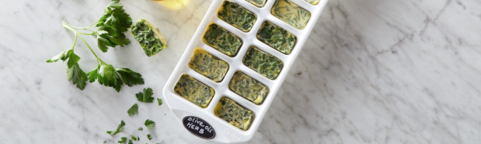 Frozen leftover herbs in olive oil Frozen leftover herbs in olive oil
