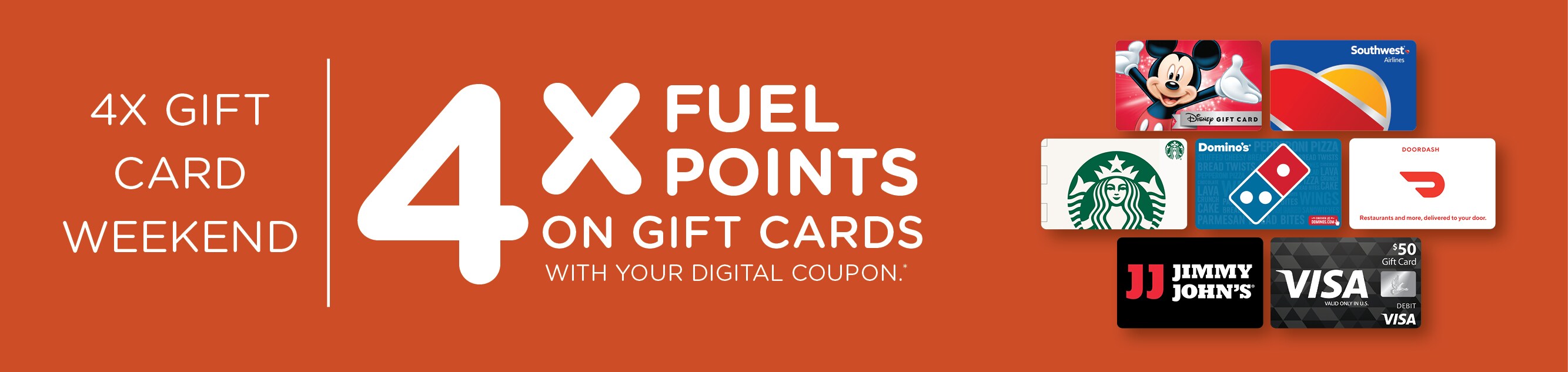 Download coupon for 4X Fuel Points on Gift Cards!