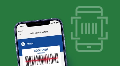 Cell phone with a bard code allowing a shopper to add cash to his or her account in store.